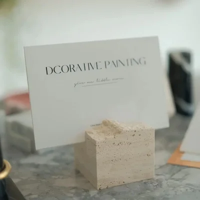 Doğal Traverten Taş Masaüstü Kart Tutucu