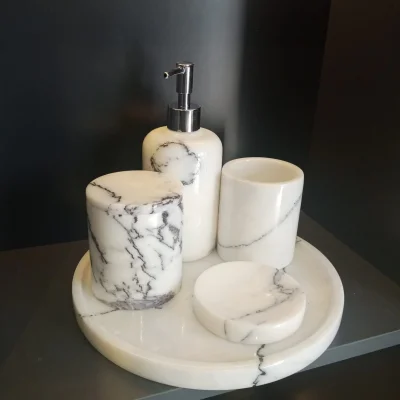 Gerçek Mermer Leylak 5li Banyo Seti
