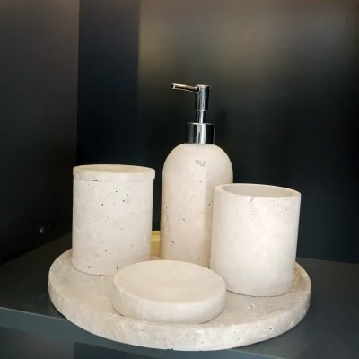 Gerçek Mermer Traverten 5li Banyo Seti