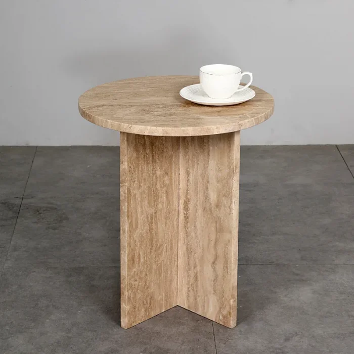 Cascade Modern Lüks Traverten Yuvarlak Sehpa