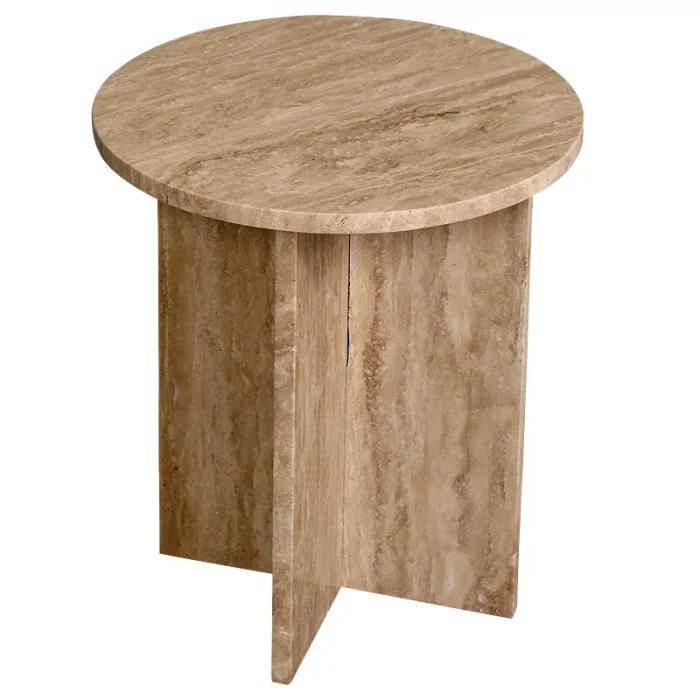 Cascade Modern Lüks Traverten Yuvarlak Sehpa