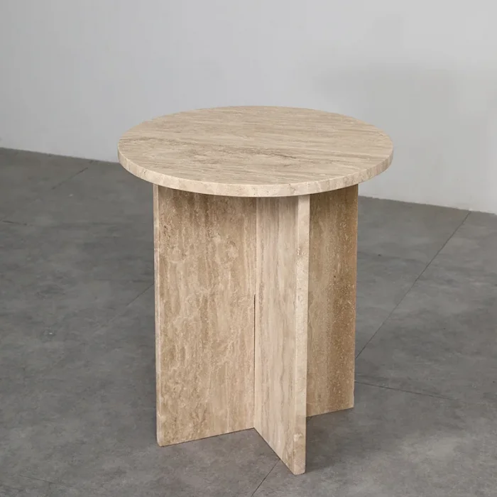 Cascade Modern Lüks Traverten Yuvarlak Sehpa