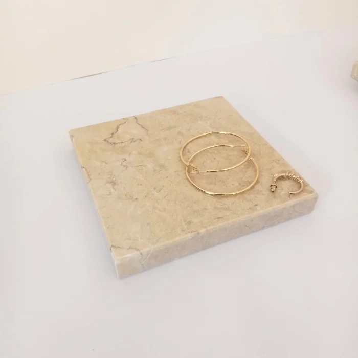 Doğal Mermer Marfil Kare Sunumluk 15x15x2 cm