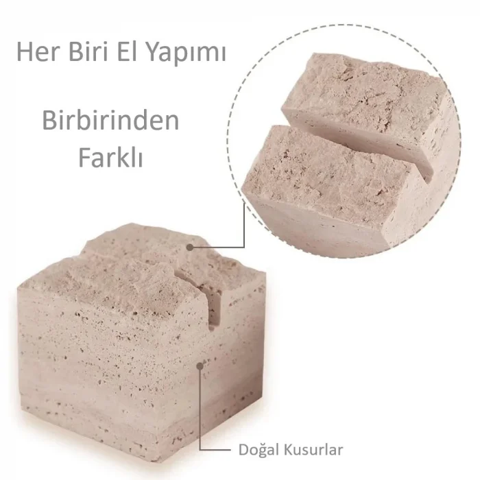 Doğal Traverten Taş Masaüstü Kart Tutucu