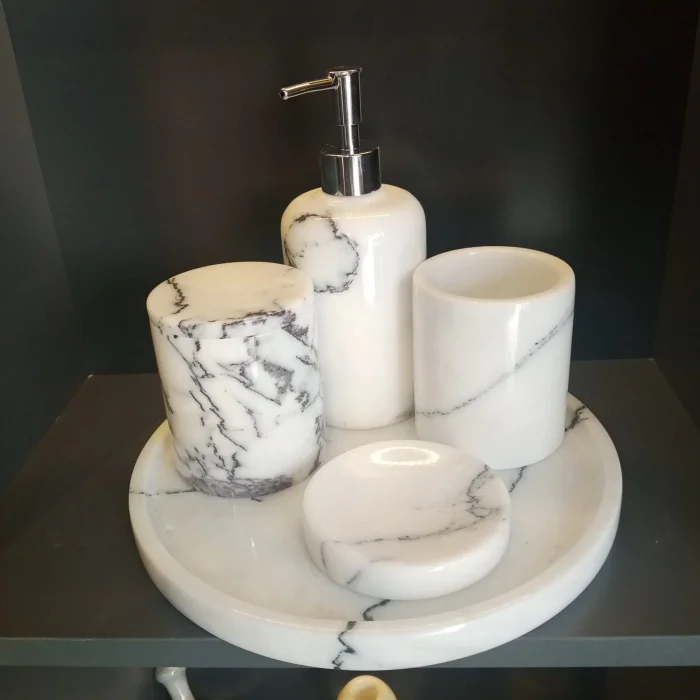 Gerçek Mermer Leylak 5li Banyo Seti