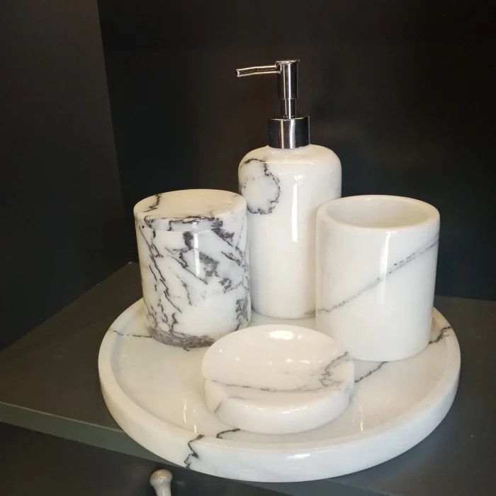 Gerçek Mermer Leylak 5li Banyo Seti