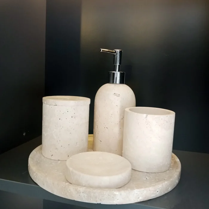 Gerçek Mermer Traverten 5li Banyo Seti