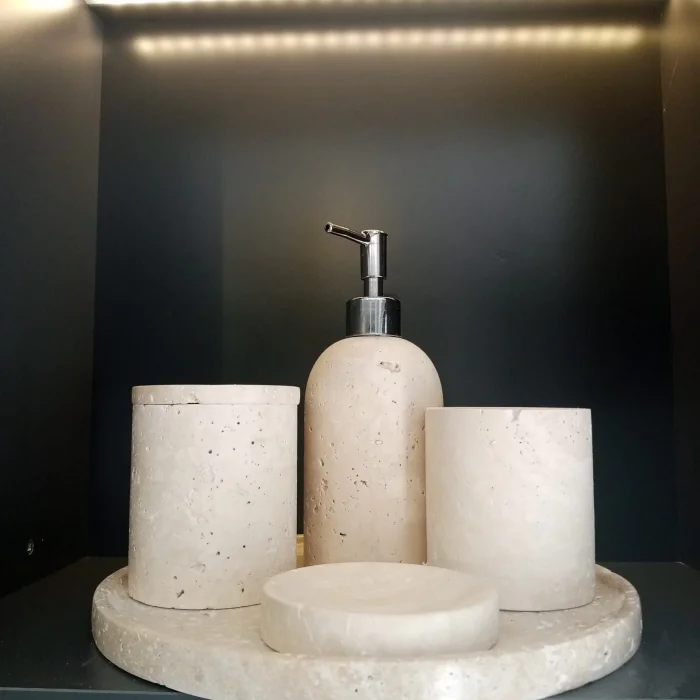 Gerçek Mermer Traverten 5li Banyo Seti