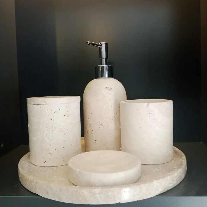 Gerçek Mermer Traverten 5li Banyo Seti