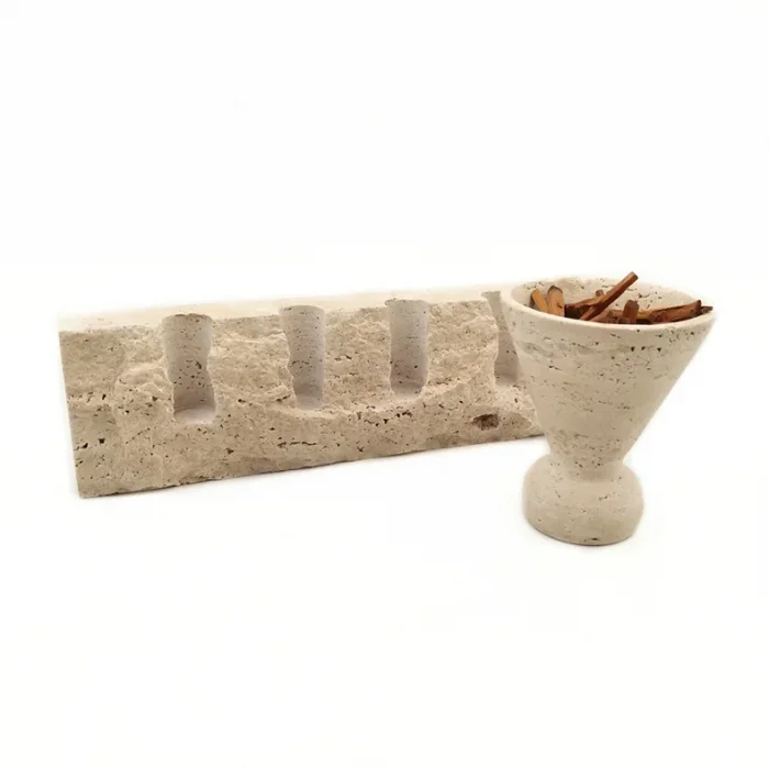 Odyssey Doğal Taş Traverten Aroma Mum Tutucu - 4 Gözlü