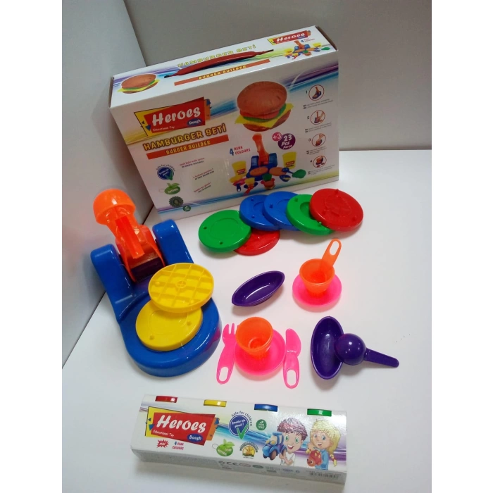 HEROES HAMBURGER OYUN HAMURU SETİ 23 PRÇ 4 RENK HAMUR
