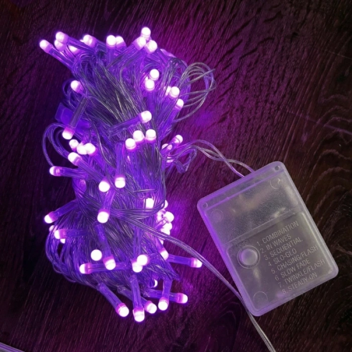10m 100 Led Damla Uçlu Pembe Işık Şeffaf Kablo