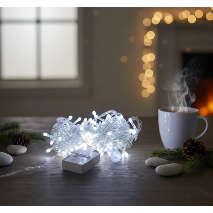 Damla Uçlu Beyaz Işık Şeffaf Kablo  10m 100 Led
