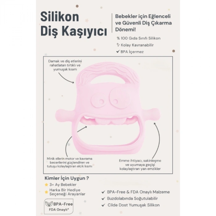 Pembe Bebek Silikon Diş Kaşıyıcı