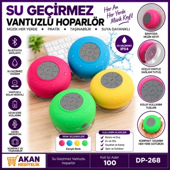 Su Geçirmez Vantuzlu Bluetooth Hoparlör