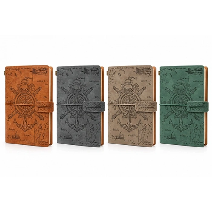Vintage Dümen Ve Çapa Desenli Deri Defter Alk6470
