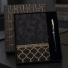 Toptan Gold Desen Siyah Deri Defter Kalem Set