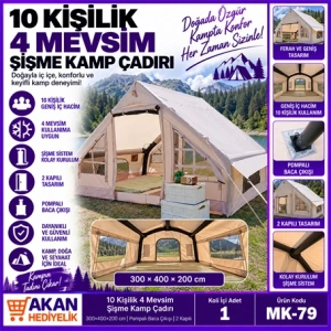 10 Kişilik 4 Mevsim Şişme Kamp Çadırı – Geniş Aile Çadırı