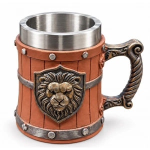Aslan Temalı 3D Kabartmalı Paslanmaz Çelik Kupa Bardak Alk6542