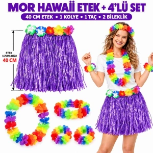Luau Aloha Mor Hawaii Etek 40 cm ve 4’lü Hawaii Seti