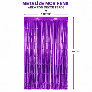 Mor Metalize Parti Perdesi 100x200 cm – Kapı ve Arka Fon Perdesi