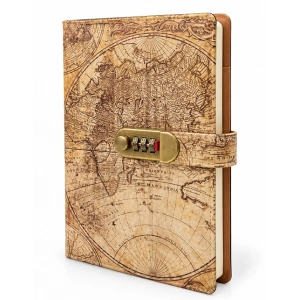 Şifreli Vintage Dünya Haritası Desenli Defter Alk6472
