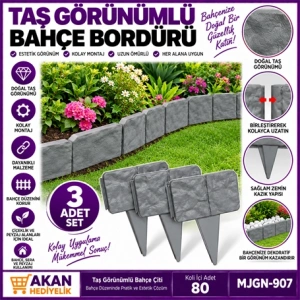 Taş Görünümlü Bahçe Çiti 3Lü Set