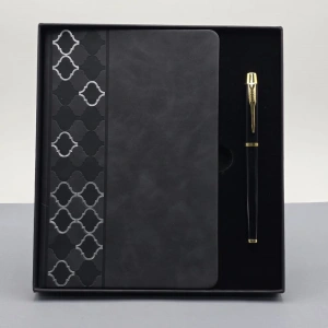 Toptan Desenli Siyah Deri Defter Kalem Set
