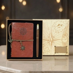 Toptan Pusula Baskılı Deri Defter Kalem Seti