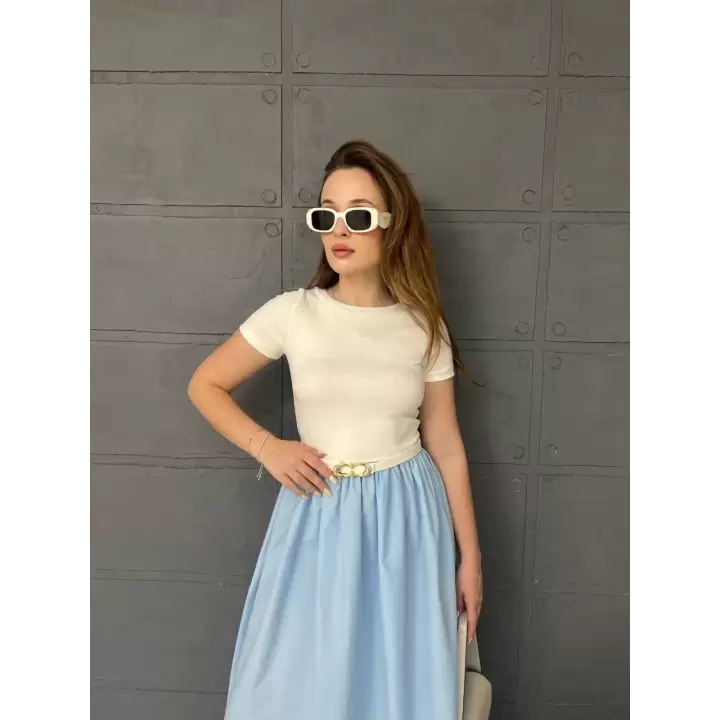 Kısa Kollu Kemerli Kloş Elbise