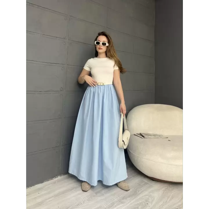 Kısa Kollu Kemerli Kloş Elbise