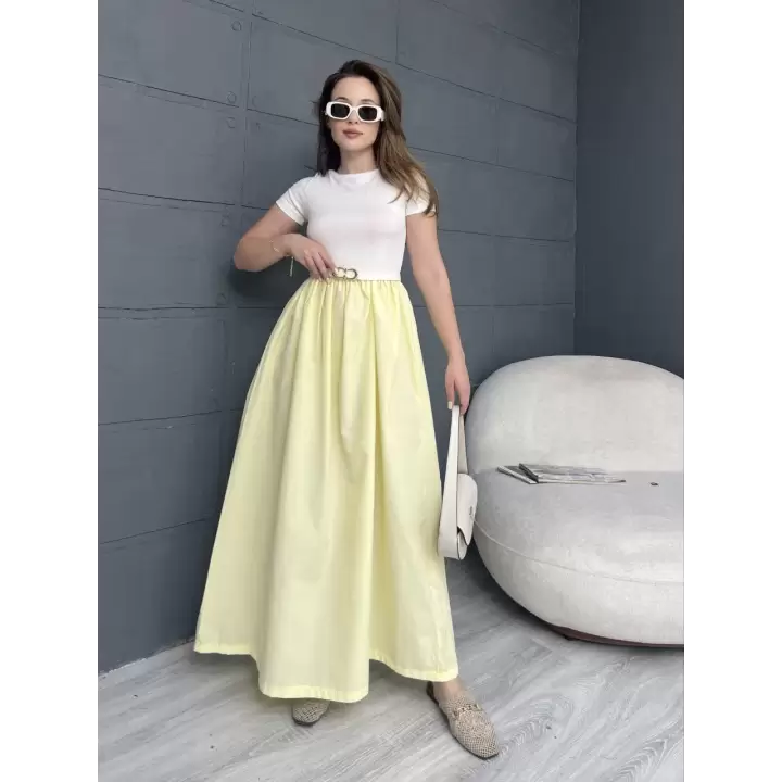 Kısa Kollu Kemerli Kloş Elbise