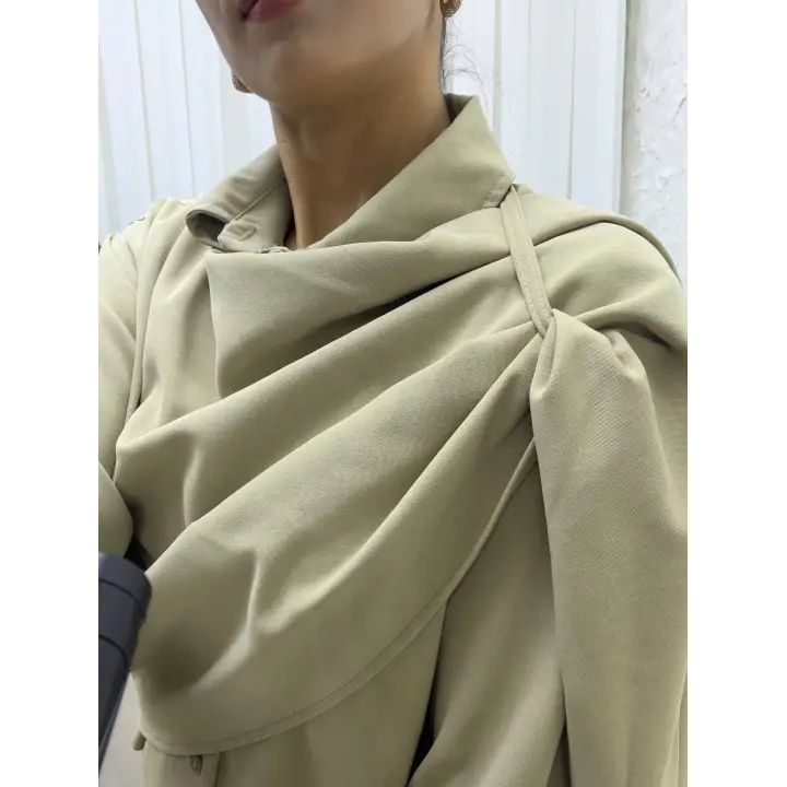 Bej Dökümlü Kumaş Asimetrik Ceket Gömlek & Palazzo Pantolon Set