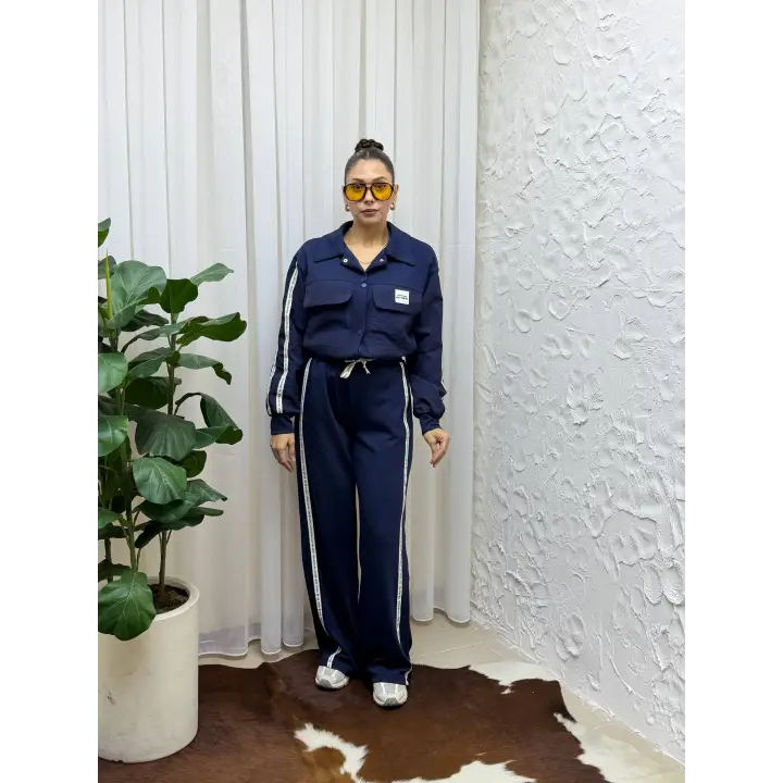 Yan Şerit Detaylı Fermuarlı Ceket ve Lastikli Paça Eşofman Altı Takım