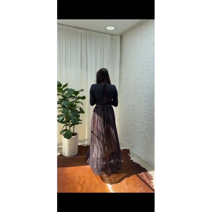 Siyah Kemerli Pileli Uzun Etek | Astarlı Rahat Kesim