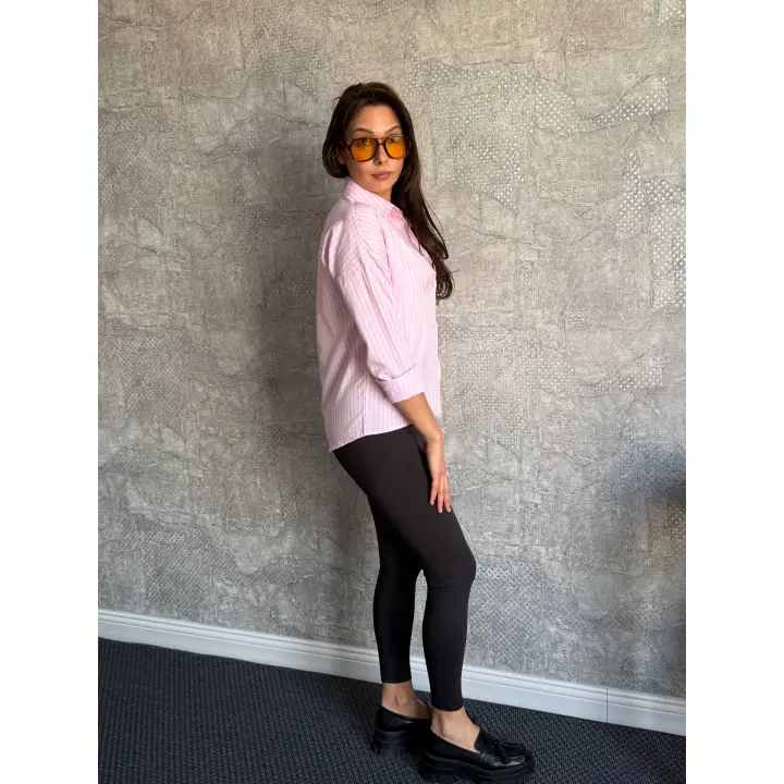 Pembe Cebi Taşlı Çizgili Gömlek