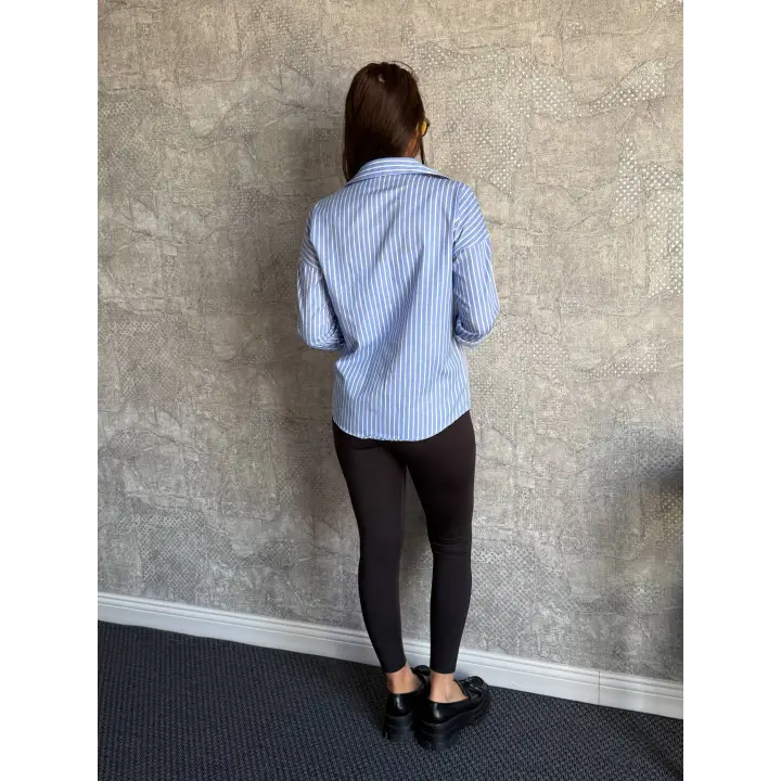 Mavi Cebi Taşlı Çizgili Gömlek