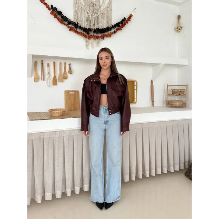 Bomber Suni Deri Premium Ceket Bordo
