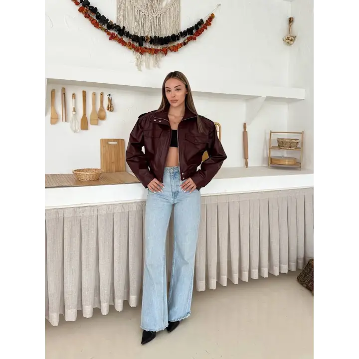 Bomber Suni Deri Premium Ceket Bordo