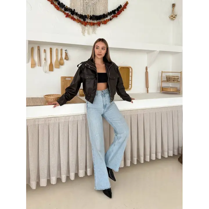 Bomber Suni Deri Premium Ceket Kahverengi