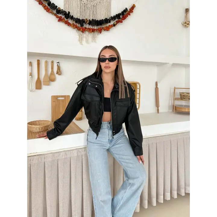 Bomber Suni Deri Premium Ceket Siyah