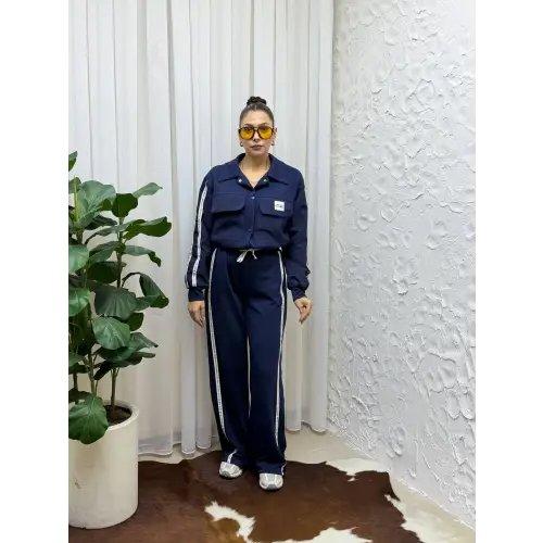 Yan Şerit Detaylı Fermuarlı Ceket ve Lastikli Paça Eşofman Altı Takım