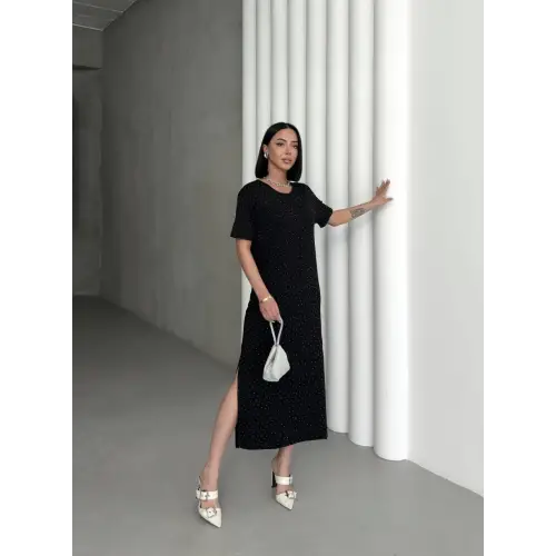 Basic Taş Detay Yırtmaçlı Elbise