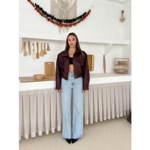 Bomber Suni Deri Premium Ceket Bordo