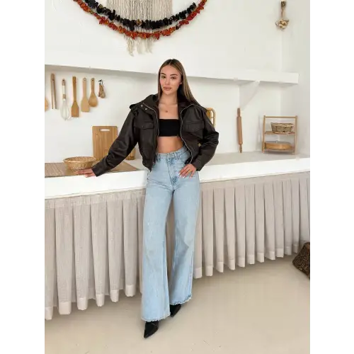 Bomber Suni Deri Premium Ceket Kahverengi