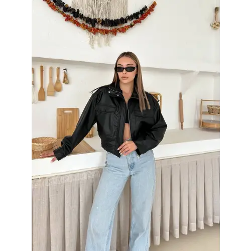 Bomber Suni Deri Premium Ceket Siyah