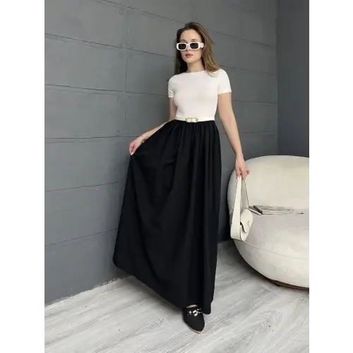 Kısa Kollu Kemerli Kloş Elbise