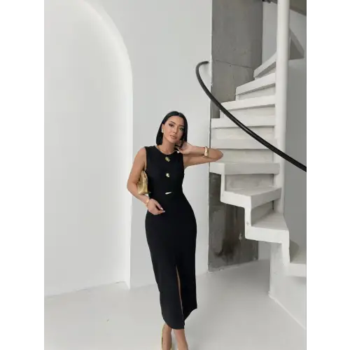 Ottoman Güneş Düğme Detay Elbise