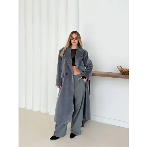 Yumuşak Kaşmir Dokulu Maskülen Maxi Kaban Krem