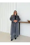 Yumuşak Kaşmir Dokulu Maskülen Maxi Kaban Gri